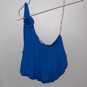 Flouncy one shoulder royal blue top with ring detail